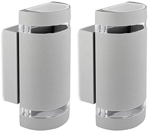 SSC-LUXon 2er Set LED Wandleuchte Up & Down grau - IP44 für Außen Wandlampe inkl. 4x LED Leuchtmittel 5W neutralweiß 230V Aufbauleuchte