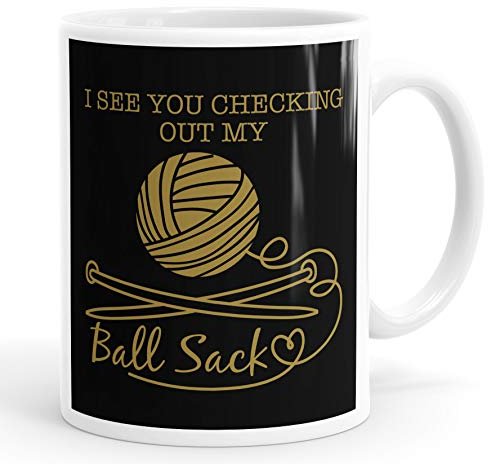 Personalised Customised I See You Checking Out My Ball Sack Knitting Coffee Mug Cup Custom Message