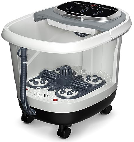 COSTWAY Idromassaggio per Piedi, Pediluvio Massaggiatore Plantare Massaggio Shiatsu, con Funzione Calore Timer e Rulli Luce a Infrarossi, Idromassaggiatore 15L (Grigio)