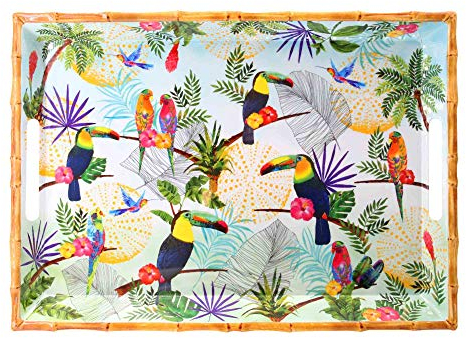 Les Jardins de la Comtesse - Grand Plateau à Service Rectangulaire avec des poignées en Mélamine Pure – Toucans de Rio – 50 cm – Multicolore - Vaisselle Quasi-Incassable MelARTmine