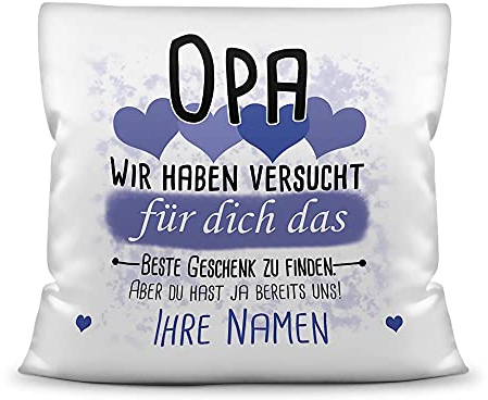 PR Print Royal Kissen mit Füllung Opa von mehr Kindern - Personalisiert mit Wunschnamen in Blau - zum Geburtstag und Vatertag - Kissen Polyester weiß - glatt, 40 x 40 cm