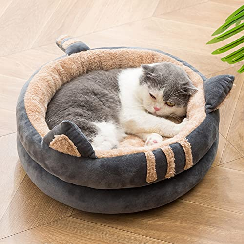 Michorinee Katzenbett Hundebett Haustier Kissen Waschbar Flauschig für Große Hunde und Katzen Kitten Bett Grau Rund Modern Warm Winter Plüsch Katzenschlafplatz Hundekissen (35cm)