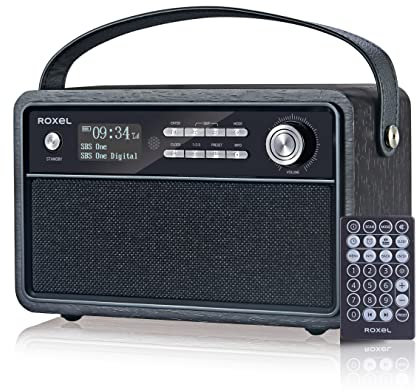 Roxel Retro D1 Vintage DAB+/FM Radio Wireless Speaker | Bedside Alarm Clock with Sleep Function. Rustic Exterior, Mains and USB Rechargeable, TF card, AUX and USB Compatible (Black)