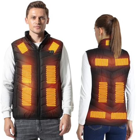 Armorget Heated Vest, 3-Levels Temperature Control, with 13 Heating Zones, USB Rechargeable Heated Gilet, Washable Heated Jacket for Outdoor Camping, Hiking (Batteries Excluded) 5XL Black