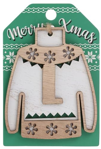 L Name Christmas Jumper Wooden Tree Decoration Personalised Bauble Xmas White