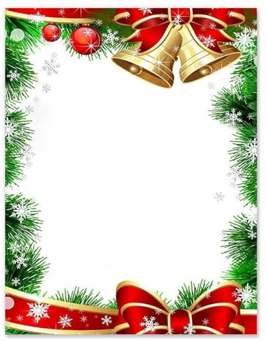 60Pcs Christmas Stationery Paper Xmas Bell Design Border Letterhead Decorative Letter Writing Paper for Notes Greeting Cards Invitation Office School Printing, 8.5 x 11 Inch