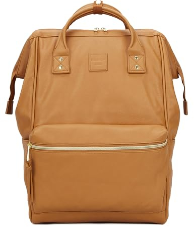 Kah&Kee Leather Laptop Rucksack Backpack for Women, 16-inch Laptop Bag, Versatile Nappy Bag for Teachers, Working Parents, School, College, and Travel(Camel Beige,Large)