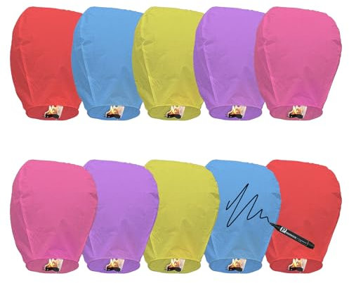 Faroles chinos de cielo para liberar (paquete de 10), 100 % biodegradable, faroles conmemorativos de papel, respetuosos con el medio ambiente, para exteriores, adecuados para bodas, aniversarios u