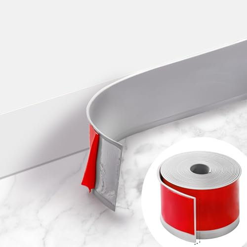 Okllen Flexible Baseboard Molding Trim, 4 Inch(W) x 20 Feet(L) Rubber Baseboard Self-Adhesive Vinyl Base Boards for Walls, Peel and Stick Cove Base, Gray