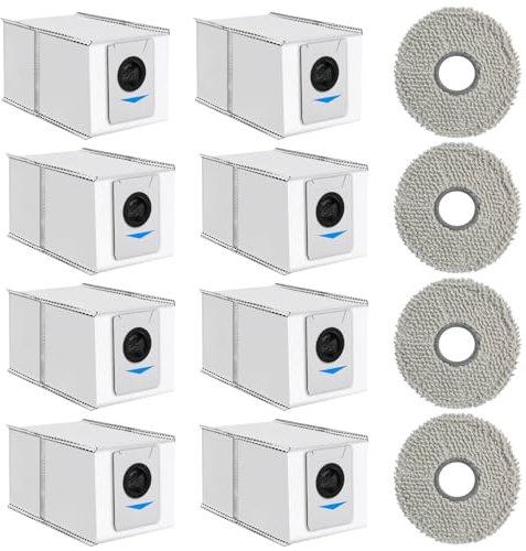 12 Stück Zubehörset für Ecovacs DEEBOT T30S / DEEBOT T30S PRO/DEEBOT X2 Omni, Ersatzteile - 8 Staubbeutel, 4 Mopp Wischpad Polster, Saugroboter Zubehör Kit Staubsaugerzubehör