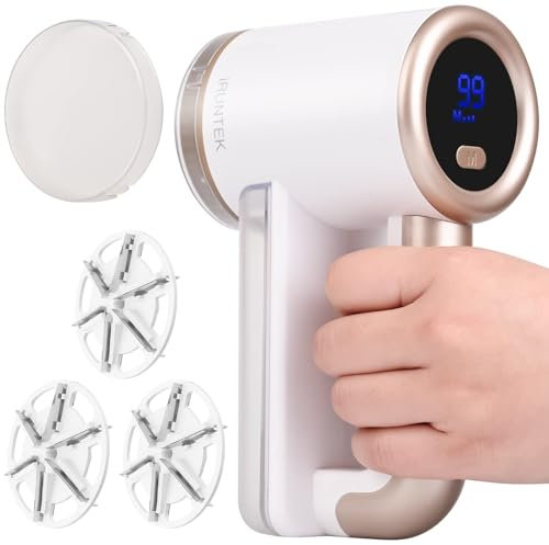 iRUNTEK Rechargeable Fabric Shaver, Electric Commercial Lint Remover with LED Display & Big Trash Box, 3-Speeds for Removing Fuzz and Pill from Clothes, Furniture, Sweater, Couch and Blanket, White