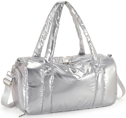 LEDAOU Sporttasche Kinder, Schwimmtasche, Reisetasche, Schuhfach, Nassfach (Massiv Silber)