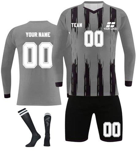 Langarmshirt Fussball Trikot mit Eigenem Namen Nummer Logo, Personalisiert Trikot Kinder, Fußball Trikots Shorts Set für Kinder/Erwachsene, Fussball Jersey Trainingsanzug für Junge Herren