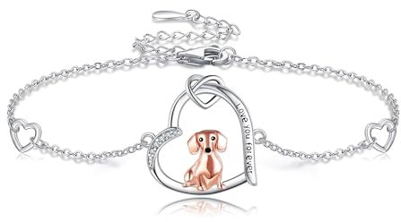 DAYLINLOVE Dackel Armband 925 Sterling Silber Dackel Hund Armbänder Herz Tierschmuck Geschenke für Frauen Dackel Liebhaber