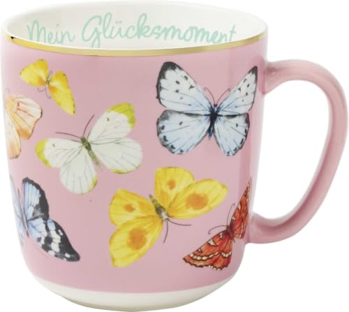 Blütenträume Kaffeebecher Mein Glücksmoment, 350 ml: Kaffeetasse, Teetasse, Becher aus Porzellan mit Goldakzenten. Schönes Geschenk für Freunde
