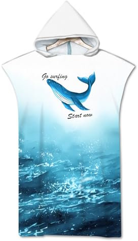 Rowjoy Badeponcho mit Kapuze, Meeresschildkröten Mikrofaser Surf Poncho 75X110cm,Umziehhilfe Strand Handtuch Poncho mit Kapuze Damen und Herren, Ideal zum Strand, Brandung, Sauna (Blue-#Whale)