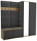Brent - Flurgarderobe Luton 4, Garderobe Set: Schuhbank mit Sitzfläche, Garderobenpaneel, Garderobe mit Spiegel, Flur Möbel, Artisan Eiche Schwarz + Polsterpaneele in Grau