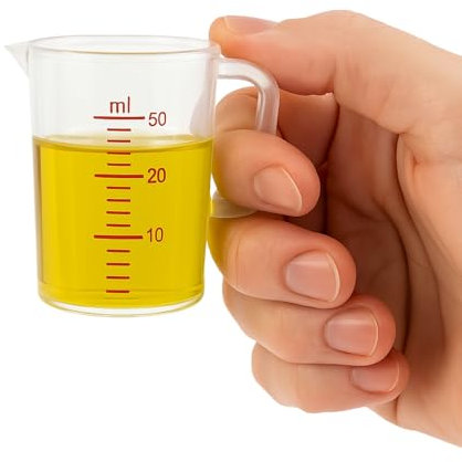 CHEFZOCO Jarra Medidora, Vaso medidor, Recipiente medidor para la cocina, Apto para calentar en microondas, Asa Ergonómica, Capacidad de 65 ml, Plástico, Transparente