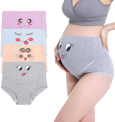 AUTUCAU Maternity Cotton Underwear High Waist Adjustable Pregnancy Seamless Soft Hipster Panties Over Bump 4-Pack