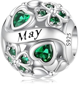 Aurevella Kleeblatt Geburtsstein Charms 925 Sterling Silber Anhänge für Armbänder and Halsketten,Geburtstag Schmuck Geschenk für Frauen