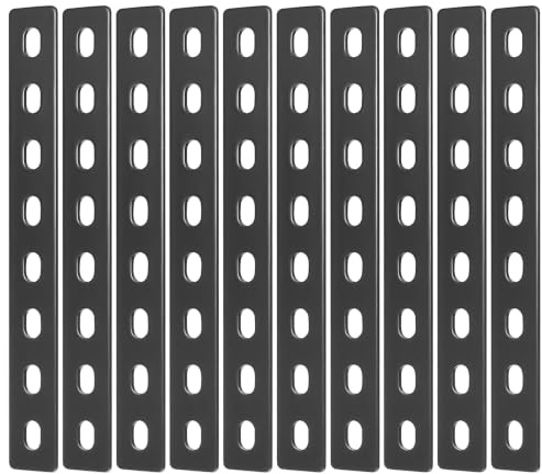McBlast 10 Pcs Black Flat Brackets 8 Holes | Straight Mending Plates for Fixing Furniture, Durable Metal, Easy to Install, Versatile Connectors