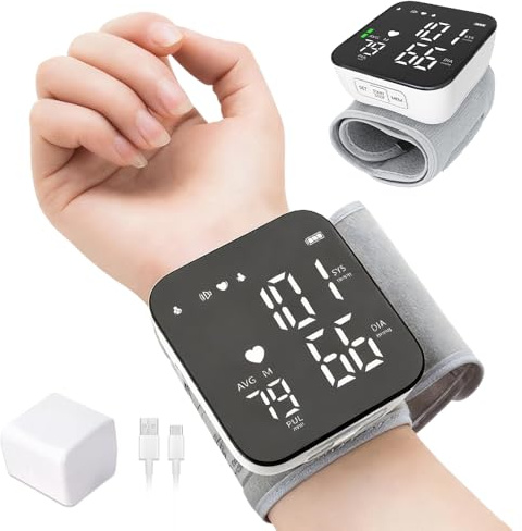 Wrist Blood Pressure Monitor, Digital Blood Pressure Machine with Large LCD Display, Storage Case and Adjustable Cuff, BP Monitor with Automatic Voice Broadcast for Home, Office, Travel