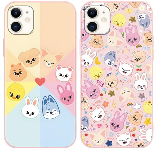 nurkorki 2 Stück Schwarz Handyhülle für Apple iPhone 16E/iPhone 17E Hülle 6.1,Kpop Stray Kids Skzoo Muster Design Aesthetic Schutzhülle für Mädchen Frauen Skz Fans Cover,Silikon TPU Case,Cute