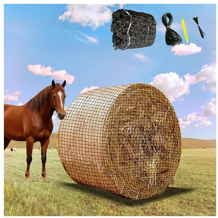 SOSECCE Heunetz für Pferde,Rundballen-Netz, ø 150 cm, Höhe 150 cm, Maschenweite 5x5cm, Engmaschiges Futternetz für langsames Fressen,Stabiles Heunetz für Pferde zur artgerechten Fütterung