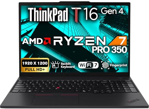 Lenovo ThinkPad T16 Gen 4 Business Laptop 16” FHD+ Display, AMD Ryzen 7 AI Pro 350, 32GB DDR5 RAM, 1TB SSD, 5MP Webcam, Fingerprint, Backlit KB, WiFi 7 + BT, RJ-45, Win 11 Pro - Black