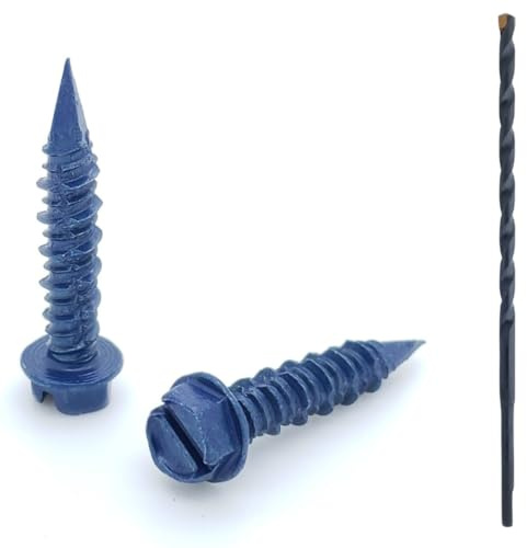BCP Fasteners 1/4 x 1-1/4 Concrete Screws - 100-Pack with Drill Bit for Easy Installation, Hex Head Diamond Tip Concrete Anchors, Rust Resistance, Versatile for Brick & Block (BCP498)