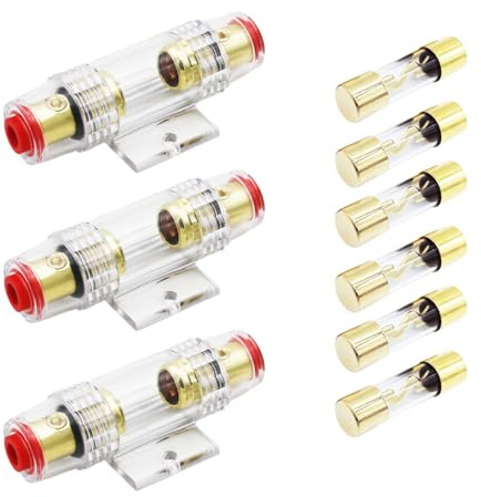 Carviya Portafusibili AGU in linea per cavo AWG calibro 4-10, calibro 6 e 8, con sei fusibili AGU da 80 A, per audio auto, allarme, amplificatore, compressori, ricambi auto, automotive, nautica,