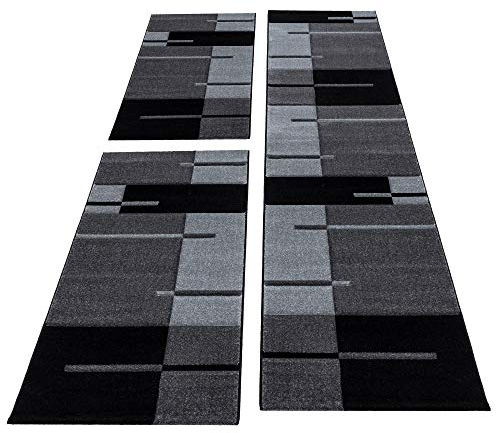 HomebyHome Bettumrandung Schlafzimmer 3 teilig Teppich Grau-1 - Waschbarer Bettumrandung Teppich Läufer Set Extra Flauschig Bettvorleger Schlafzimmer Bettset:2 St. 80x150 cm | 1 St. 80x300 cm