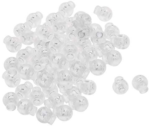 sourcing map 100pcs Plastic Cord Lock Stopper End Spring Stop Toggle Fastener Stopper Rope End for Drawstring Clothing, Shoelace, Bag, Camping Clear