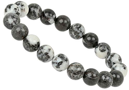 ELEDORO Stretch Armband aus echten Edelsteinen-Perlen 10mm: für Energie und Harmonie (Panda Jaspis)