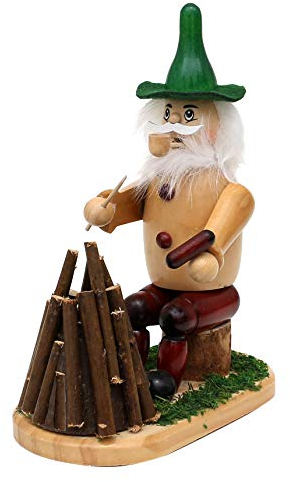 Dekohelden24 Holz Räuchermann/Räuchermännchen - Waldmann/Wichtel am Lagerfeuer - Natur - L/B/H: 16,5 x 9 x 19 cm.