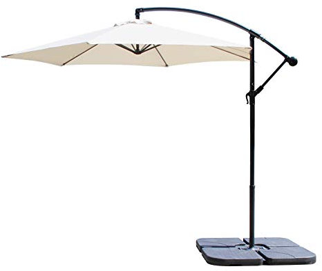 All Seasons Gazebos Ross James premium garden parasol umbrella with crank handle including base weight (Beige)