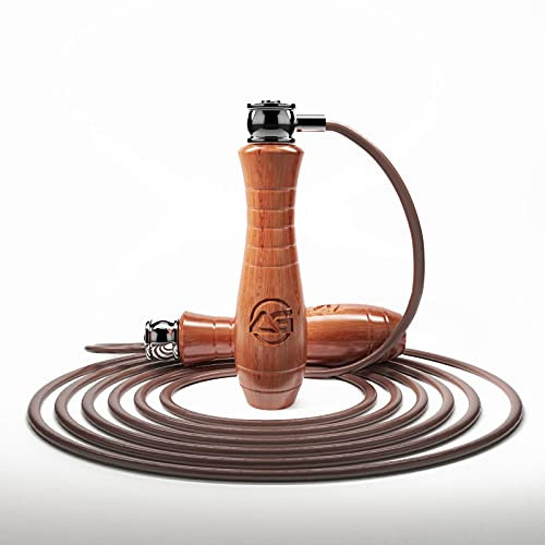 Athletics Gear Corde à sauter lestée – Poignée en bois pondéré, rotation à 360 degrés et cordes réglables en cuir véritable