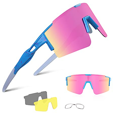 BangLong Polarisierte Sonnenbrille, Fahrradbrille Herren Damen UV 400 Schutz mit 3 Wechselgläser, Schutzbrille Sportbrille für Outdoorsport Radfahren Laufen Golf