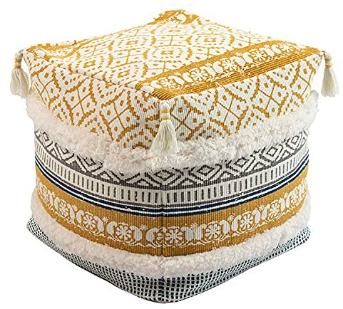 MOCOFO Home Decoration Pouf-Bezug, ungefüllt, quadratisch, waschbar, Ottomane, getuftet, Quaste, Fußhocker für Wohnzimmer (gelb, 35 x 35 x 35 cm)
