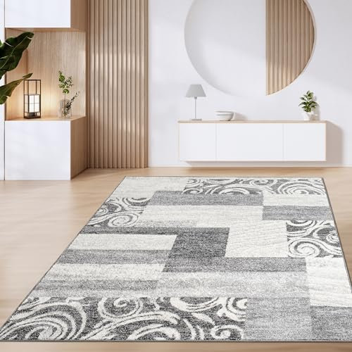 Paco Home Teppich Wohnzimmer Kurzflor Marokkanische Kreis Und Bordüren Muster Modern, Grösse:200x280 cm, Farbe:Grau 2