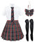 PROCOS Japanischer Studentenanzug Damen Schulmädchen Uniformen Kurzarm Shirt Krawatte mit Plaid Faltenröcke mit Fliege Krawatte Rot Schwarz Plaid Groß