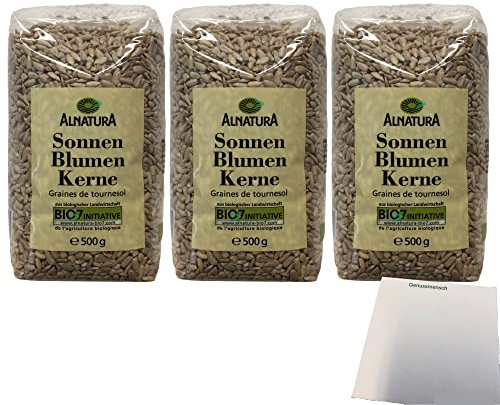 Alnatura Sonnen Blumen Kerne 3er Pack (3x500g Packung) + usy Block
