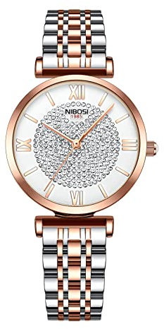 NIBOSI Women's Watch Analog Rose Gold Quartz Watch for Ladies Stylish Waterproof Stainless Steel Dress Wrist Watch Girl Bracelte