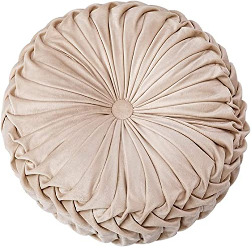 Fouriding Runde Wurf Kissen für Couch dekorative 15 X 15 Kürbis Runde Samt Kissen für Sofa Bett Stuhl Boden Auto dekorative (Beige)