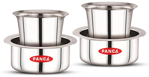 PANCA Juego de vasos de té, juego de vasos de café, vidrio de acero y taza, juego de 4 vasos de café del sur de la India, vidrio para agua, vidrio de acero multiusos (180 ml)