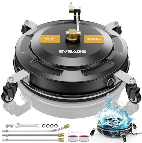 EVEAGE EP07 Pressure Washer Surface Cleaner & Undercarriage Pressure Washer Attachment, 15.5 2-in-1 Stainless Housing Power Wash Surface Cleaner with 4 Wheel, 1/4 Quick Plug Extension Wands (Black)