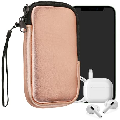kwmobile Handytasche für Smartphones S - 4,5 - Neopren Handy Hülle Metallic Rosegold - Handy Tasche 14,4 x 8,3 cm Innenmaße
