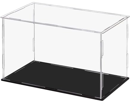 Acryl Vitrine,Schaukasten,Vitrine Box, Klare Acryl Vitrine mit,schwarzem Sockel,Arbeitsplatzbox für Pop-Figuren Sammlerspielzeuge müssen den Schutzfilm entfernen (9.84×3.93×5.9 Zoll: 25x10x15cm)