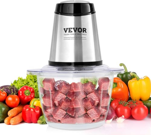 VEVOR Hachoir Électrique Multifonctionnel 400 W Hachoir à Viande avec Bol en Verre 1,2 L 5 Tasses Lame Inox à 4 Ailettes Multi Moulinette 2 Vitesses pour Fruits Légumes Viande Nourriture pour Bébé