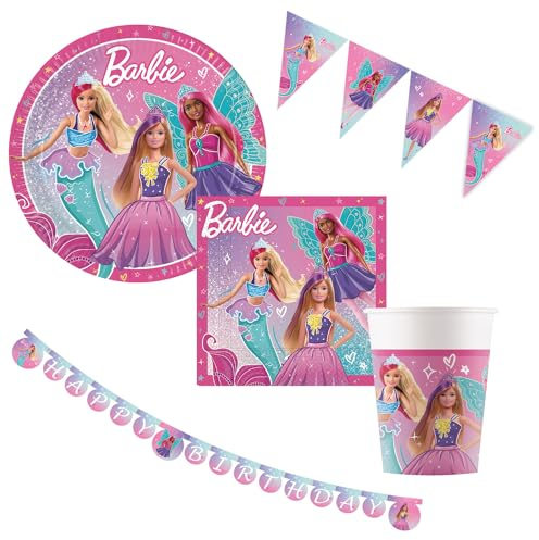 Procos - Party Set Barbie Fantasy, mehrteiliges Dekoset für Kindergeburtstag und Sommerfest, Tischdeko, Geburtstagsdeko